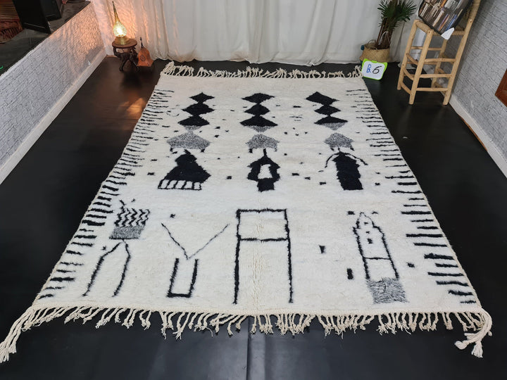 Custom Moroccan Beni Ourain Rug, Azilal Rug, Abstract Rug, Berber White Black Carpet, Tribal Rug, Marokko Teppich, Authentic Wool Rug