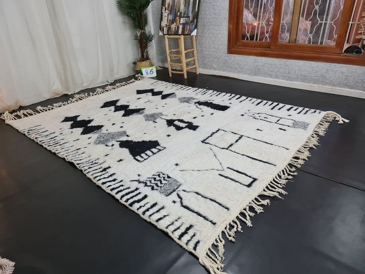 Custom Moroccan Beni Ourain Rug, Azilal Rug, Abstract Rug, Berber White Black Carpet, Tribal Rug, Marokko Teppich, Authentic Wool Rug