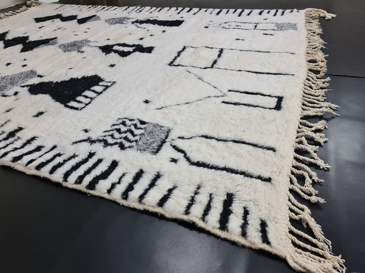 Custom Moroccan Beni Ourain Rug, Azilal Rug, Abstract Rug, Berber White Black Carpet, Tribal Rug, Marokko Teppich, Authentic Wool Rug