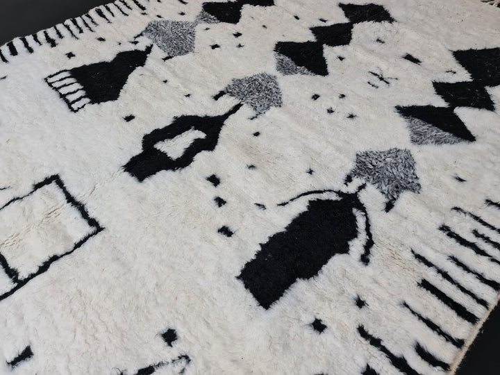 Custom Moroccan Beni Ourain Rug, Azilal Rug, Abstract Rug, Berber White Black Carpet, Tribal Rug, Marokko Teppich, Authentic Wool Rug