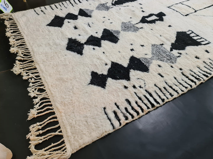 Custom Moroccan Beni Ourain Rug, Azilal Rug, Abstract Rug, Berber White Black Carpet, Tribal Rug, Marokko Teppich, Authentic Wool Rug