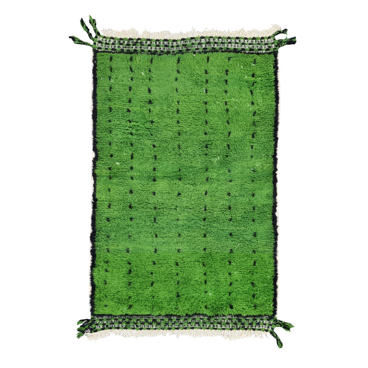 CUTE BENIOURAIN RUG, Moroccan Handmade Rug, Grass Green Rug, Dotted Rug, Handmade Wool Rug, Azilal Berber Rug, Handwoven Rug, Bohemian Rug