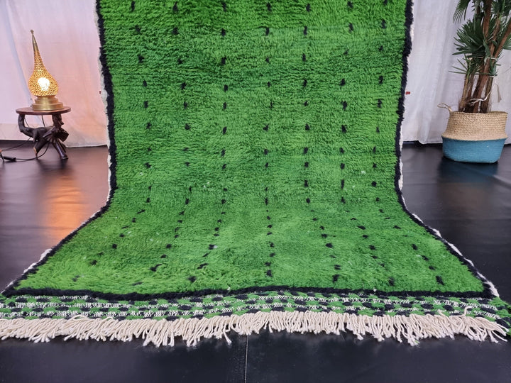 CUTE BENIOURAIN RUG, Moroccan Handmade Rug, Grass Green Rug, Dotted Rug, Handmade Wool Rug, Azilal Berber Rug, Handwoven Rug, Bohemian Rug