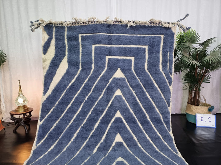 CUTE BENIOURAIN RUG, Moroccan Wool Rug , Steel Blue Rug, Geometric Rug, Handmade Rug, Azilal Rug, Handwoven Rug, Berber Area Rug, Tufted Rug