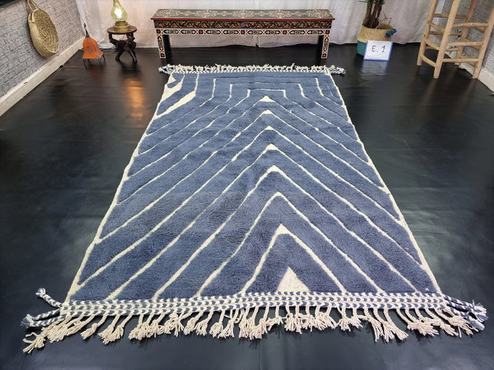 CUTE BENIOURAIN RUG, Moroccan Wool Rug , Steel Blue Rug, Geometric Rug, Handmade Rug, Azilal Rug, Handwoven Rug, Berber Area Rug, Tufted Rug