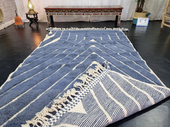 CUTE BENIOURAIN RUG, Moroccan Wool Rug , Steel Blue Rug, Geometric Rug, Handmade Rug, Azilal Rug, Handwoven Rug, Berber Area Rug, Tufted Rug