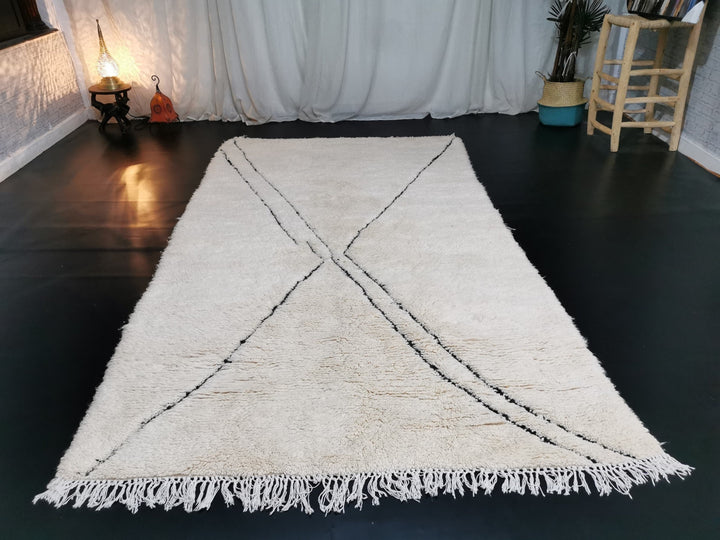 Fabulous Azilal Rug Handmade Moroccan Carpet Berber Handwoven Rug Tribale Wool Rug White Abstract Rug Tapis Marocain Teppich marokko