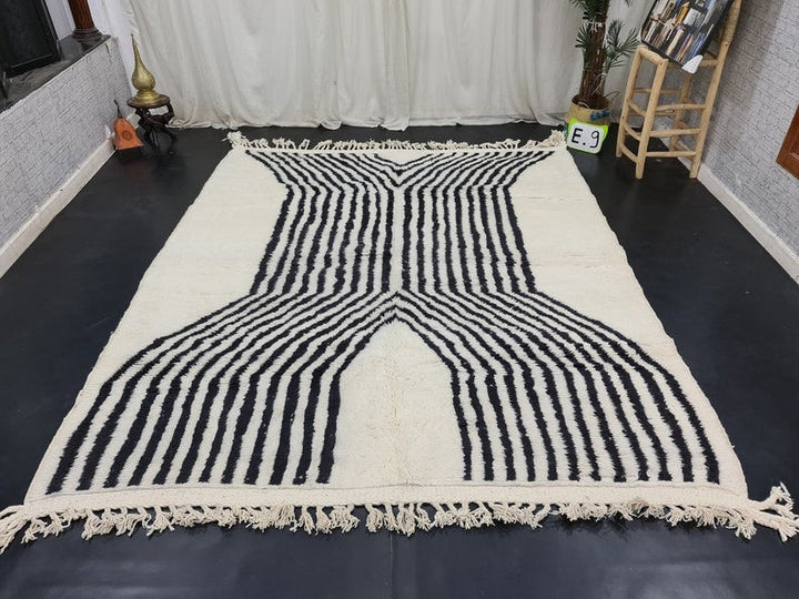 GORGEOUS BENIOURAIN CARPET, Moroccan Handmade Rug, White And Black Rug, Striped Rug, Handmade Wool Carpet, Azilal Berber Rug, Handwoven Rug