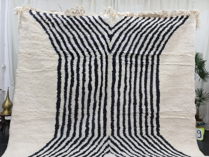 GORGEOUS BENIOURAIN CARPET, Moroccan Handmade Rug, White And Black Rug, Striped Rug, Handmade Wool Carpet, Azilal Berber Rug, Handwoven Rug