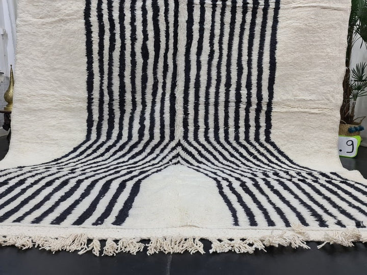 GORGEOUS BENIOURAIN CARPET, Moroccan Handmade Rug, White And Black Rug, Striped Rug, Handmade Wool Carpet, Azilal Berber Rug, Handwoven Rug