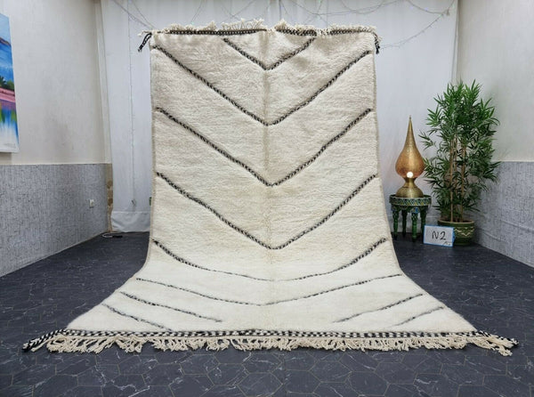 GORGEOUS BENIOURAIN CARPET, Moroccan Handmade Rug, White And Black Rug, Striped Rug, Handmade Wool Carpet, Azilal Berber Rug, Handwoven Rug