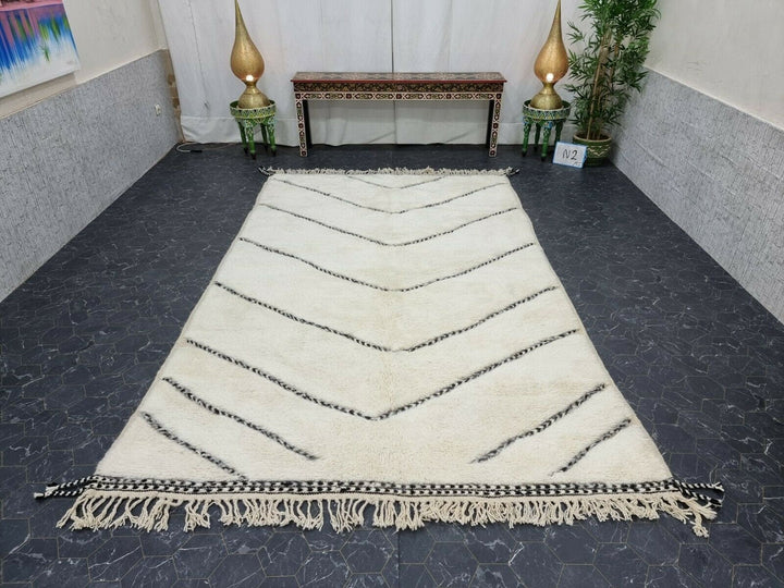 GORGEOUS BENIOURAIN CARPET, Moroccan Handmade Rug, White And Black Rug, Striped Rug, Handmade Wool Carpet, Azilal Berber Rug, Handwoven Rug