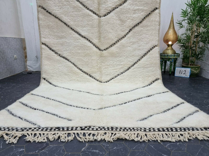 GORGEOUS BENIOURAIN CARPET, Moroccan Handmade Rug, White And Black Rug, Striped Rug, Handmade Wool Carpet, Azilal Berber Rug, Handwoven Rug