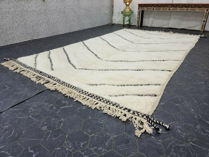 GORGEOUS BENIOURAIN CARPET, Moroccan Handmade Rug, White And Black Rug, Striped Rug, Handmade Wool Carpet, Azilal Berber Rug, Handwoven Rug