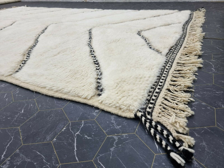 GORGEOUS BENIOURAIN CARPET, Moroccan Handmade Rug, White And Black Rug, Striped Rug, Handmade Wool Carpet, Azilal Berber Rug, Handwoven Rug