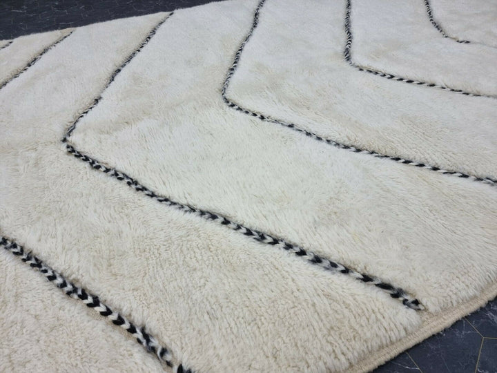 GORGEOUS BENIOURAIN CARPET, Moroccan Handmade Rug, White And Black Rug, Striped Rug, Handmade Wool Carpet, Azilal Berber Rug, Handwoven Rug