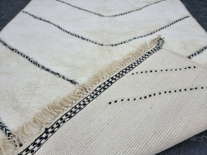 GORGEOUS BENIOURAIN CARPET, Moroccan Handmade Rug, White And Black Rug, Striped Rug, Handmade Wool Carpet, Azilal Berber Rug, Handwoven Rug