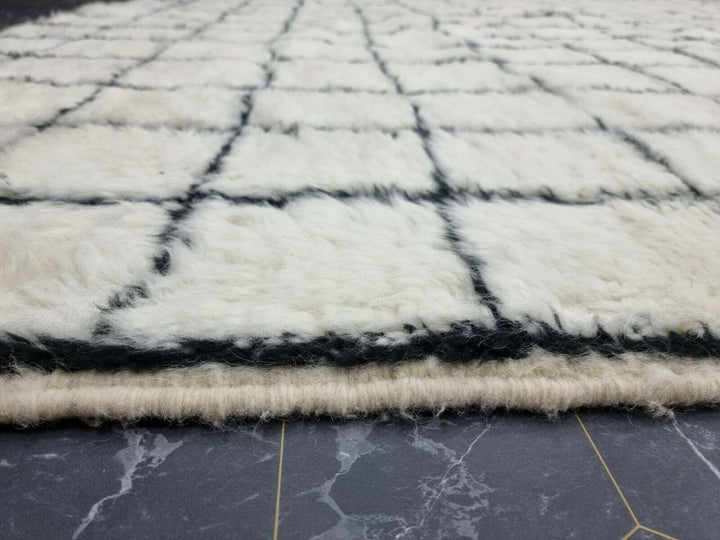 GRID BENIOURAIN RUG, Handmade Wool Rug, Moroccan Rug, White And Black Striped Rug, Sheep Wool Rug, Handwoven Rug,Azilal Rug, Berber Carpet