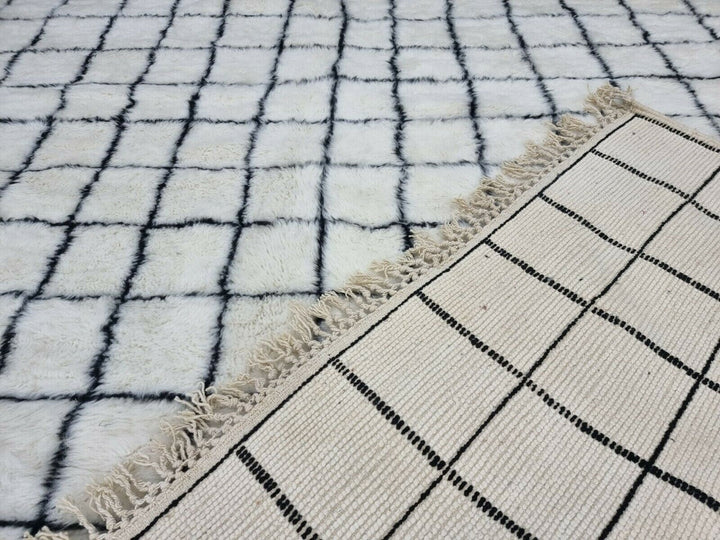 GRID BENIOURAIN RUG, Handmade Wool Rug, Moroccan Rug, White And Black Striped Rug, Sheep Wool Rug, Handwoven Rug,Azilal Rug, Berber Carpet