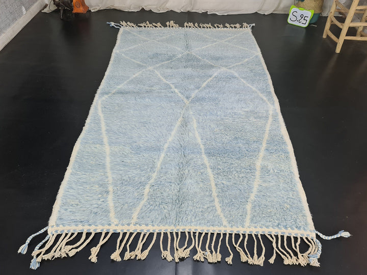 HANDMADE BERBER CARPET, Moroccan Wool Rug, Baby Blue And White Rug, Moroccan Geometric Rug, Handmade Wool Carpet, Bohemian Rug, Azilal Rug.