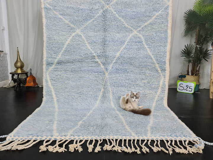 HANDMADE BERBER CARPET, Moroccan Wool Rug, Baby Blue And White Rug, Moroccan Geometric Rug, Handmade Wool Carpet, Bohemian Rug, Azilal Rug.