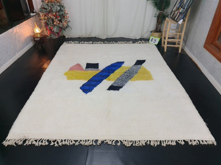 HANDMADE MOROCCAN RUG, Beni Ourain Ruug, Authentic Abstract Rug, Moroccan White Wool Rug, Sheep Wool Rug, AzilalHandmade Berber Carpet.