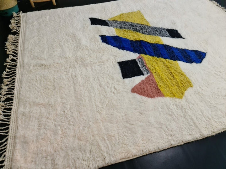 HANDMADE MOROCCAN RUG, Beni Ourain Ruug, Authentic Abstract Rug, Moroccan White Wool Rug, Sheep Wool Rug, AzilalHandmade Berber Carpet.