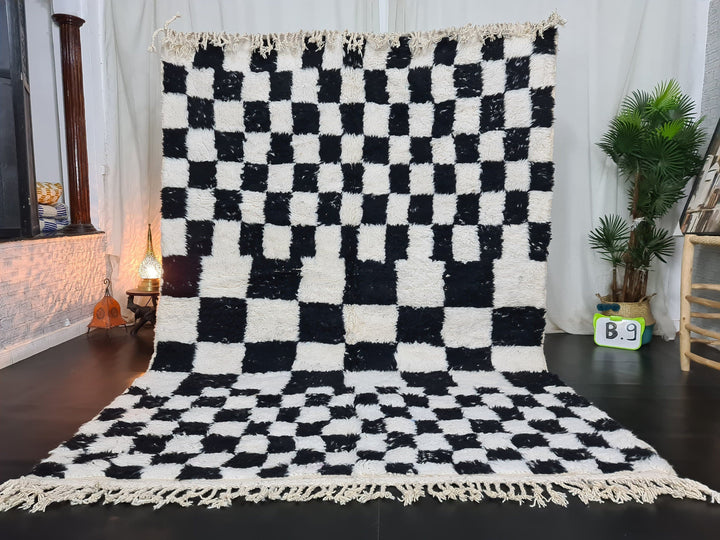 HANDMADE MOROCCAN RUG, Moroccan Wool Carpet, Checkered Rug, White And Black Carpet, Handmade Berber Rug, Azilal Checker Carpet, Tribal Rug.