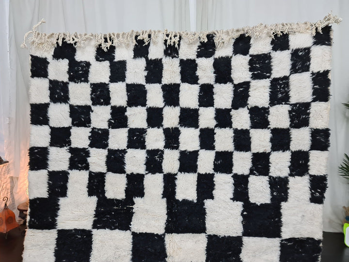 HANDMADE MOROCCAN RUG, Moroccan Wool Carpet, Checkered Rug, White And Black Carpet, Handmade Berber Rug, Azilal Checker Carpet, Tribal Rug.