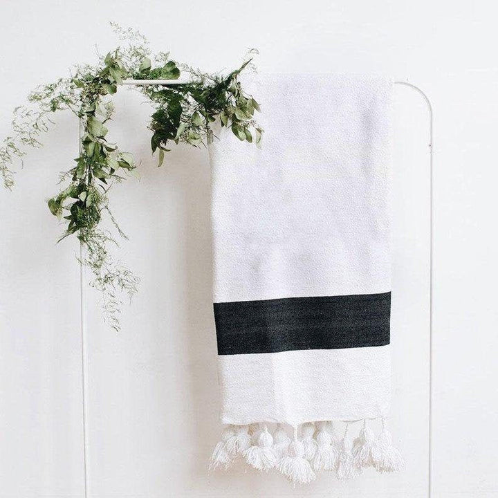 WhiteBlack Moroccan pom pom throw blanket,bohemian decor bedcover, blanket sofa, pom pom blanket, Throw Blanket With Tassels