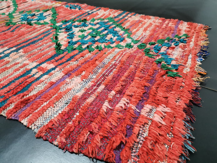  handmade runner rug, moroccan boujaad rug, geometric runner rug, tribal berber rug, red runner