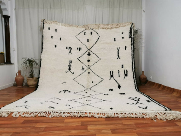 MOROCCAN HANDMADE RUG, Berber Rug, Geometric Rug, White And Black Rug, handwoven Wool Rug, Area Rug, Bohemian Rug, Handmade Sheep Wool Rug