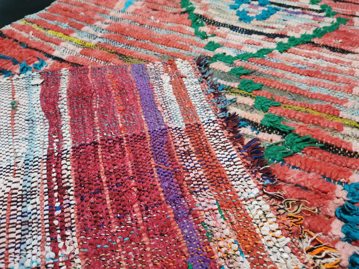  handmade runner rug, moroccan boujaad rug, geometric runner rug, tribal berber rug, red runner