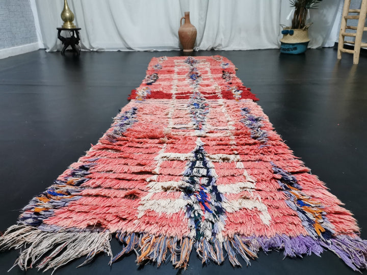 cute  runner rug, moroccan boujad rug, geometric runner rug, tribal berber boujaad rug, pink runner, sheep wool rug, teppich marroko