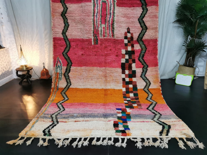 sheep wool rug, moroccan rug area, tribal symbols carpet,  wool rug, boujaad wool, striped pink rug, berber wool carpet, bohemian rug