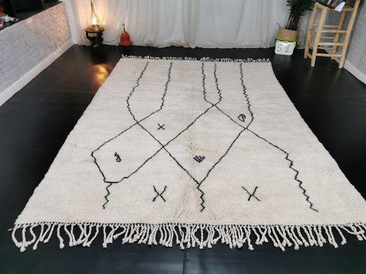 Abstract Mrirt Rug Moroccan Handmade Carpet Tribal Rug Berber Wool Rug Black  White Rug Tapis berbere