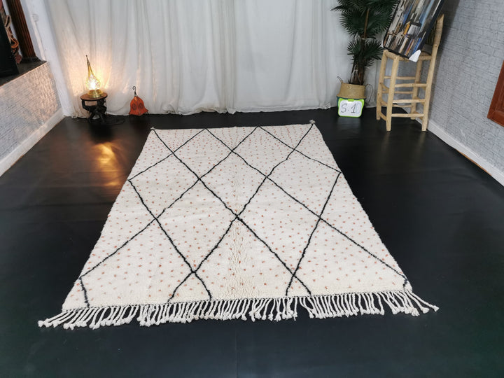 MRIRT DOTTED RUG Berber Moroccan Rug  Sheep Wool Rug  Wool Area Rug  White Geometric Rug  Morocco Beber Rug Area Rug  Handmade Rug