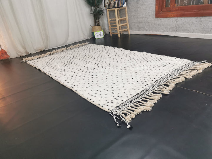 Beniourain Dotted Rug  Tribal Area Rug  Woven Rug  Beni Ourain Rug  Wool Area Rug  Living Room Decor  White Carpet.