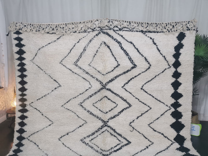 MOROCCAN HANDMADE RUG  Berber Moroccan Wool  Tribal Berber Rug  White Art Rug  Beni Ourain Rug  Wool Area Rug  Geometric Carpet