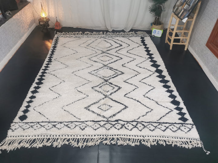 MOROCCAN HANDMADE RUG  Berber Moroccan Wool  Tribal Berber Rug  White Art Rug  Beni Ourain Rug  Wool Area Rug  Geometric Carpet