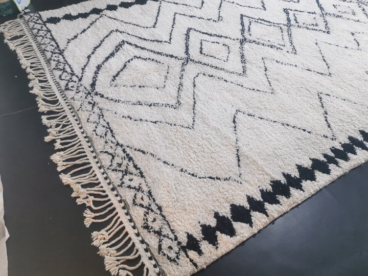 MOROCCAN HANDMADE RUG  Berber Moroccan Wool  Tribal Berber Rug  White Art Rug  Beni Ourain Rug  Wool Area Rug  Geometric Carpet