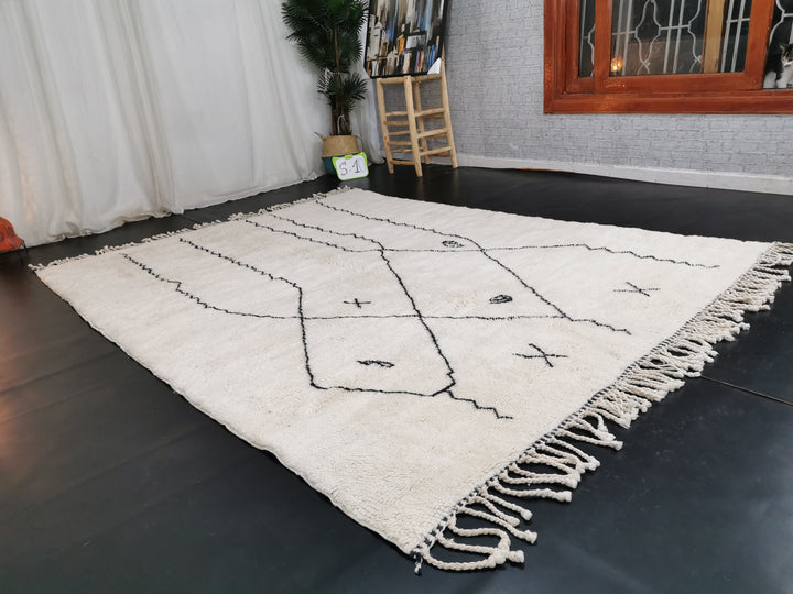 Abstract Mrirt Rug Moroccan Handmade Carpet Tribal Rug Berber Wool Rug Black  White Rug Tapis berbere