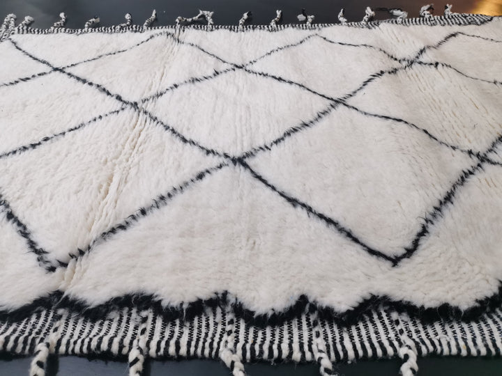 Moroccan Beniourain GeometricRug  Tribal Area Rug  Woven Rug  Wool Area Rug  White  Black Rug  Dining Room Decor