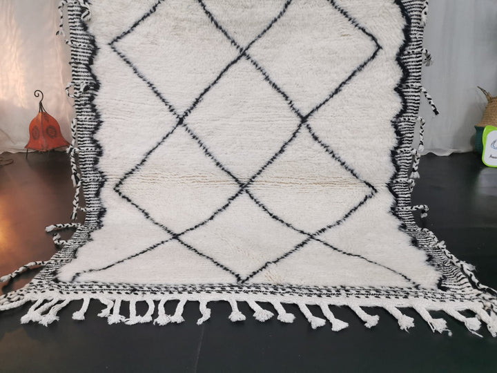 Moroccan Beniourain GeometricRug  Tribal Area Rug  Woven Rug  Wool Area Rug  White  Black Rug  Dining Room Decor