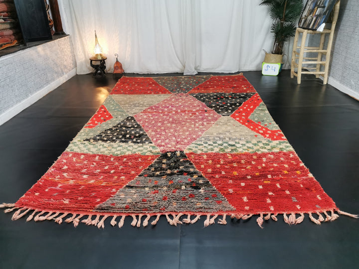 artistic moroccan rug  moroccan boujaad rug red geometric rugauthentic moroccanhandmade  rugberber dotted carpet tapis marocain