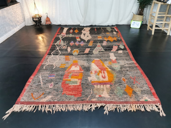 sheep wool rug moroccan rug area tribal wool carpet wool rug boujaad wool abstract rugblack  faded red carpet bohemian rug