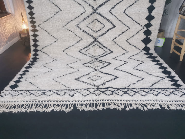 MOROCCAN HANDMADE RUG  Berber Moroccan Wool  Tribal Berber Rug  White Art Rug  Beni Ourain Rug  Wool Area Rug  Geometric Carpet