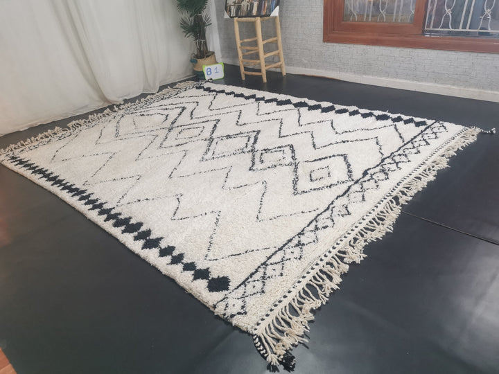 MOROCCAN HANDMADE RUG  Berber Moroccan Wool  Tribal Berber Rug  White Art Rug  Beni Ourain Rug  Wool Area Rug  Geometric Carpet