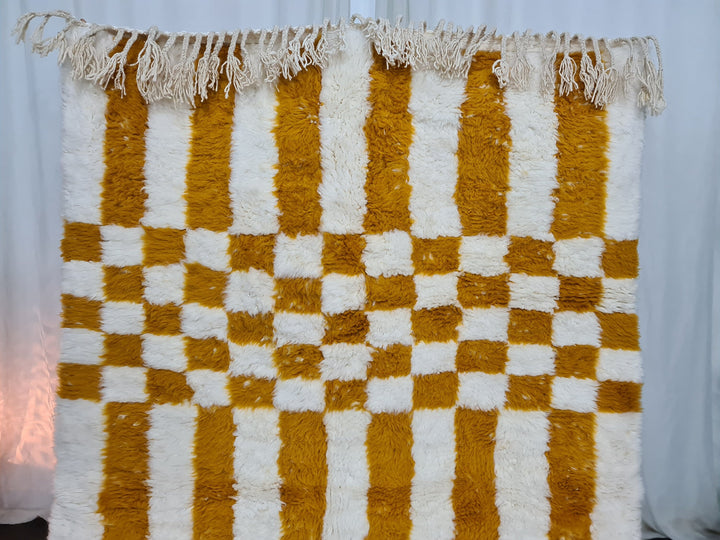 FABULOUS BENIOURAUN RUG, Sheep Wool Rug, Authentic Rug, Berber Mustard Carpet, Checkered Rug, Handmade Moroccan, Area Wool Rug, Bohemian Rug