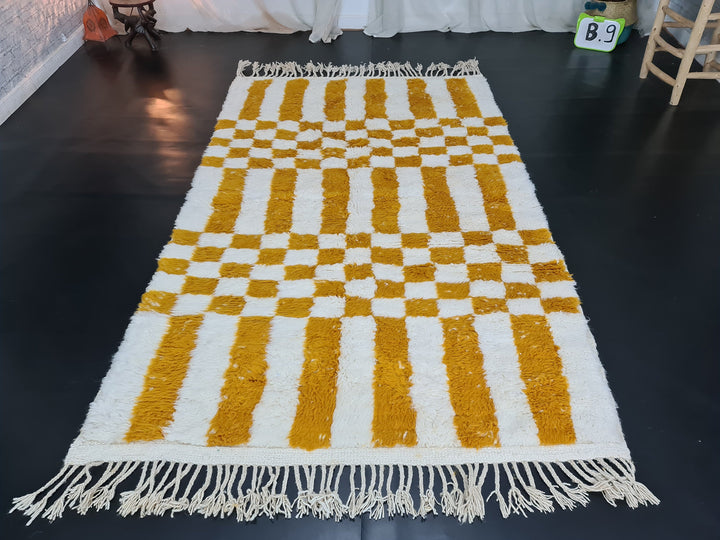 FABULOUS BENIOURAUN RUG, Sheep Wool Rug, Authentic Rug, Berber Mustard Carpet, Checkered Rug, Handmade Moroccan, Area Wool Rug, Bohemian Rug